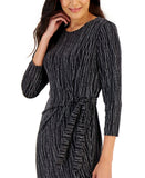 Kasper Womens Petite Metallic Side-Tie Midi Dress 10853750 Black Silver PXL