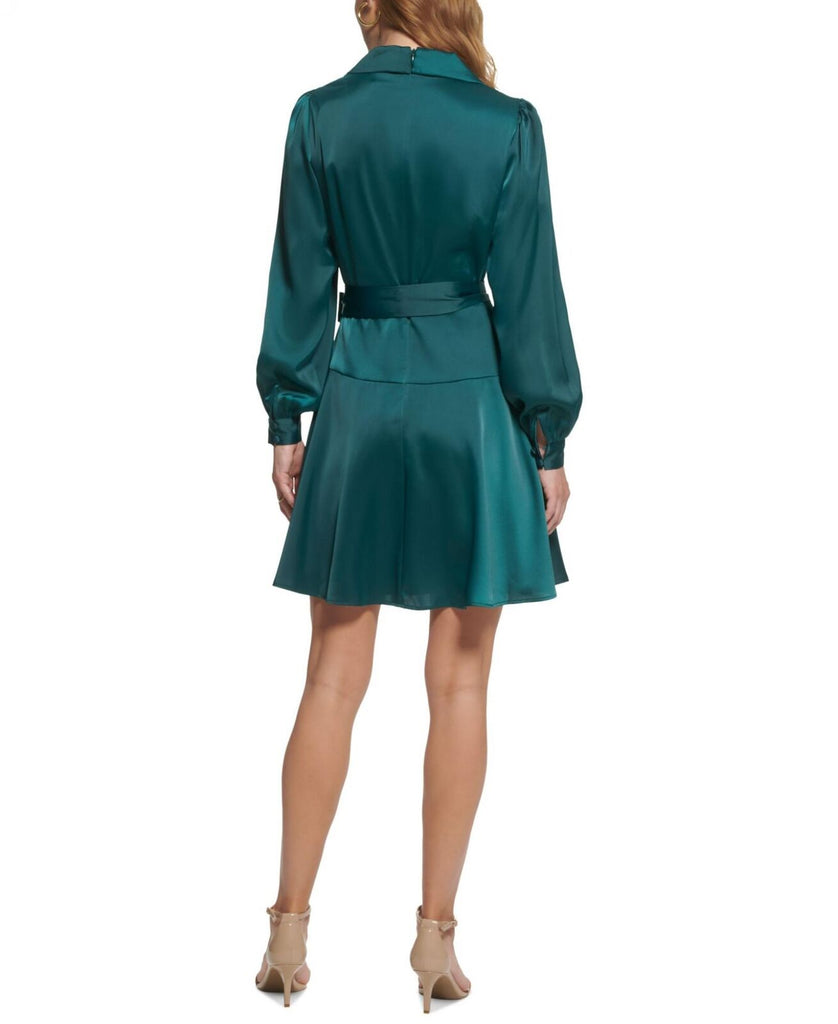 Vince Camuto Satin Shawl-Collar Fit & Flare Dress VC2M3970 Hunter Gree –  Biggybargains