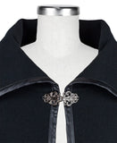 Patricia Nash Leather-Trimmed Open-Sleeve Cape with Filigree Clasp KN11504 Black