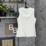 DKNY Womens Petite Sleeveless Mix Media Top XG2T2112 Buttercream Off White PS