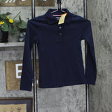 French Toast Girls Uniform Long Sleeve Polo with Picot Collar Navy Blue M (7-8)