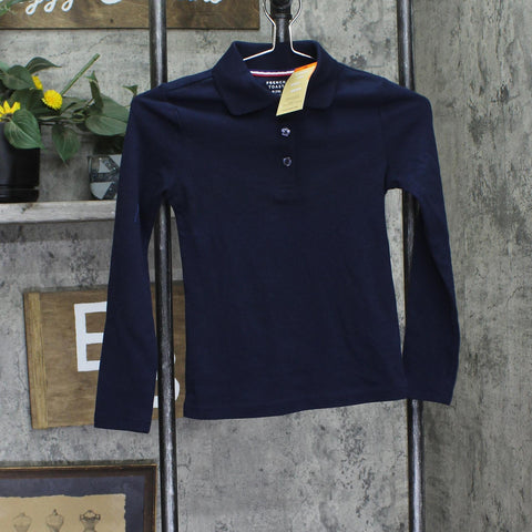 French Toast Girls Uniform Long Sleeve Polo with Picot Collar Navy Blue M (7-8)