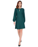 Tommy Hilfiger Houndstooth Knit Keyhole Neck Fit Flare Dress Cypress Green 14