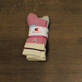 Champion Womens Varsity Striped 3pack Cushion Crew Socks Pink Multi 4-10