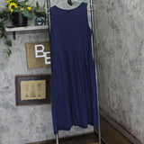 24seven Comfort Apparel Midi Sleeveless Dress with Pocket Detail Navy Blue M