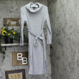 Ronni Nicole Long Sleeve Turtleneck Belted Rib Knit Midi Sweater Dress Gray L