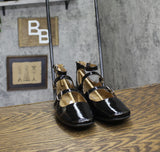Sun + Stone Womens Cecillee Triple Strap Mary Jane Flats Black Patent 8M