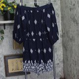 City Chic Off-Shoulder Puff Sleeve Embroidered Romper Navy Blue / White 16W
