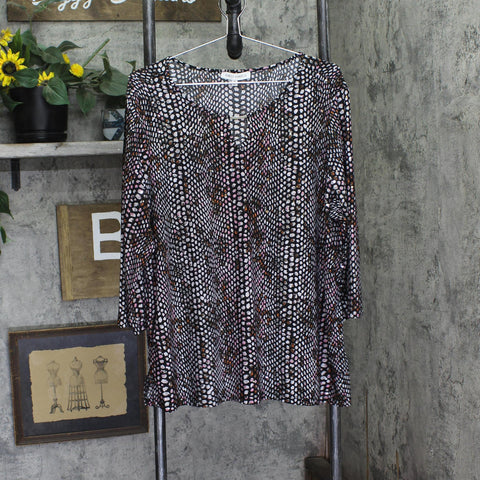 Emily Daniels 3/4 Sleeve Shimmer Hardware Neck Top Black Multi 1X