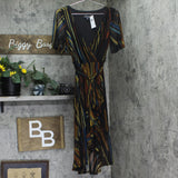 Connected Apparel Petite Chiffon Sheath Dress with Ruffle Trim Multi Brown 4P