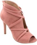 Journee Collection Peep Toe Booties Stiletto Heels Strappy Blush Pink 7.5M