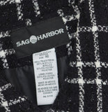 Sag Harbor Womens Lurex Plaid Button Up Blazer Jacket Black / White 16