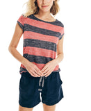 Nautica Lightweight Scoop-Neck Keyhole Top 25K520 Hibiscus Pink / Navy Blue L