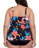 Swim Solutions Size Tiered Floral Print One Piece Swimsuit Floral Park Black 20W