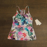Raisins Juniors Floral-Print Macrame-Back Tankini Swim Top White Multi XS