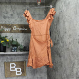 Trixxi Juniors Ruffle-Sleeve Faux-Wrap Dress 26ED087HWI Burnt Orange M