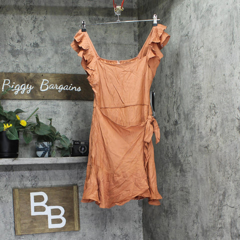 Trixxi Juniors Ruffle-Sleeve Faux-Wrap Dress 26ED087HWI Burnt Orange M