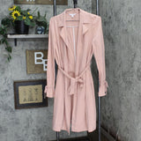 LC Lauren Conrad Womens Woven Rough Knit Open Front Belted Cardigan Dirty Pink M