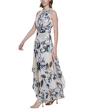 Calvin Klein Metallic-Embroidered Floral-Print Maxi Dress Blossom Multi Pink 6