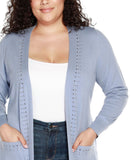 Belldini Size Rhinestone-Trim Belted Duster Cardigan Sweater Chambray Blue 1X