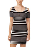 Planet Gold Juniors Printed Cold-Shoulder Bodycon Dress Black Stripe M