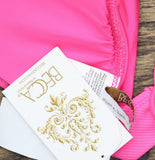 Becca Womens Modern Edge Textured Rib Halter Bikini Top 543857 Pink Glo M