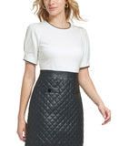 Karl Lagerfeld Paris Ponte Bodice Skirt Belted Sheath Dress Black Soft White 6