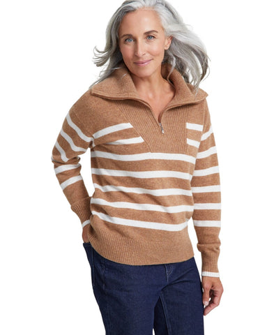 Charter Club Eloise Quarter-Zip Long-Sleeve Sweater Warm Praline Combo Brown S
