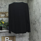 INC International Concepts Zip-Pocket Woven Long Sleeve Blouse Deep Black XL