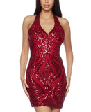 B. Darlin Juniors Halter Sequin Bodycon Mini Dress 8KJT909 Red 7/8