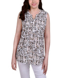 NY Collection Sleeveless Pintucked Button Front Blouse MRJU0684P Brown Multi L