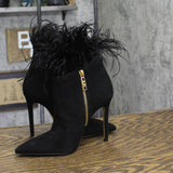 Michael Michael Kors Womens Whitby Feather Trim Pointed Toe Booties Black 5.5M