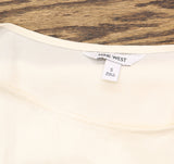 Nine West Womens Roll Sleeve Unlined Woven Blouse Shirt Top Off White S