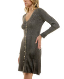 Taylor Womens Petite Metallic Fit Flare Sweater Dress 6750P Brown / Gold PM