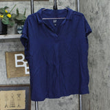 Gap Womens V-Neck Pullover Short Sleeve Blouse Shirt Top Navy Blue 2XL