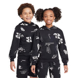 Nike Kids All-Over Print Club Logo Hoodie HJ2682 Black / White L