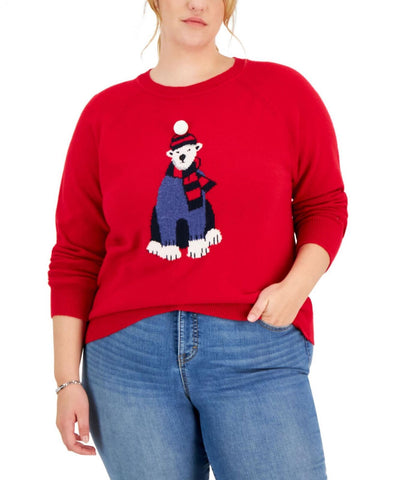 Tommy Hilfiger Womens Plus Size Polar Bear Sweater W2XS0775 Red 1X