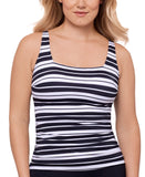 Swim Solutions Striped Tankini Swim Top Space Between Black White Multi 18