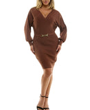 Rosie Harlow Surplice Neck Dolman Sleeve Ribbed Sweater Dress Capuccino Brown S
