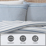 Eddie Bauer Comforter Set Super Soft Bedding Cooper Stripe Blue Full / Queen