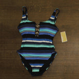 Michael Michael Kors Womens Ring-Front One-Piece Swimsuit Black Blue Multi 10