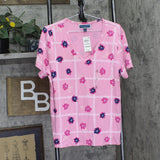 Karen Scott Garden Trellis V-Neck Short Sleeve Knit Top Rose Glow Pink Multi XL