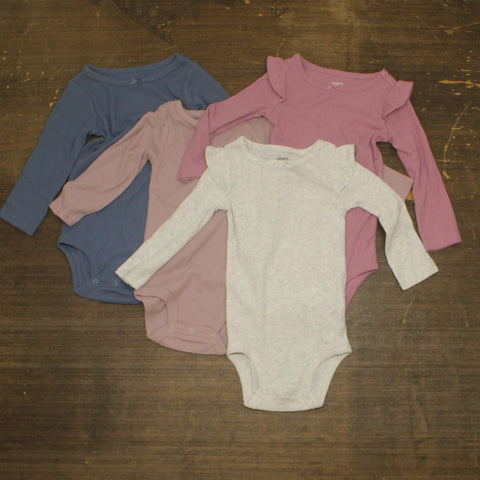Carter's LOT OF 4 Baby Girls Ribbed One Piece Long Sleeve Purple Multi 12 Months