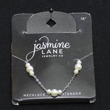 Jasmine Lane Womens Fashion Dainty Chain Faux Pearl Necklace Silver Gray 18"