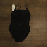 Womens Crochet Scoop Neck One Piece Swimsuit Black 4