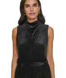 Calvin Klein Womens Velvet Twist Cowl Neck Tie Waist Wide Leg Jumpsuit Black 10