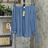 Michael by Michael Kors Plus Size Off-Shoulder Tie-Cuff Top Chambray Blue 1X
