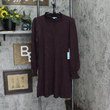 Cece Women's Long Sleeve Smock Cuff Mock Neck Sweater Dress Dark Cocoa Brown L