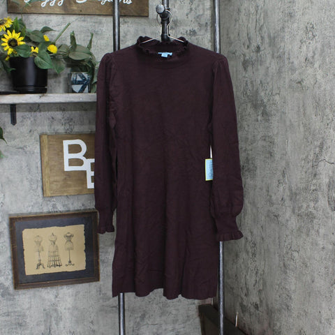 Cece Women's Long Sleeve Smock Cuff Mock Neck Sweater Dress Dark Cocoa Brown L