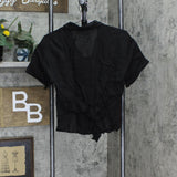 Three Dots Womens Linen Short Sleeve Button Up Shirt with Split Back Black M